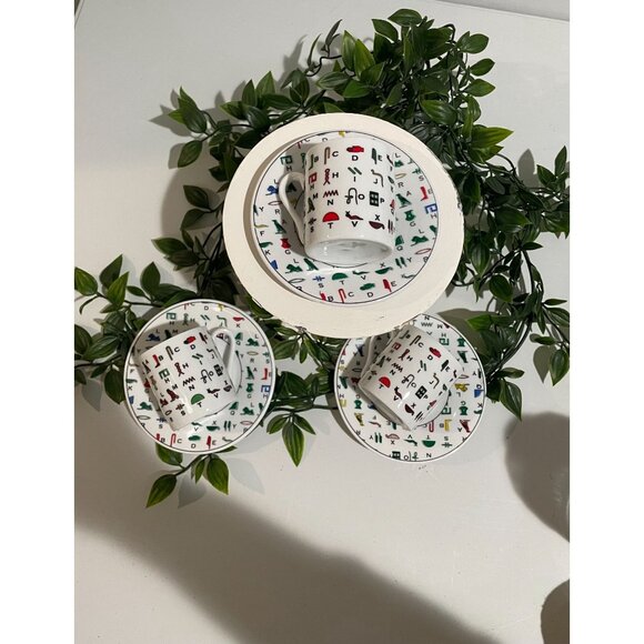 Egyptian Hieroglyphic Tea Cup & Saucer Set Of 3 - Picture 3 of 10